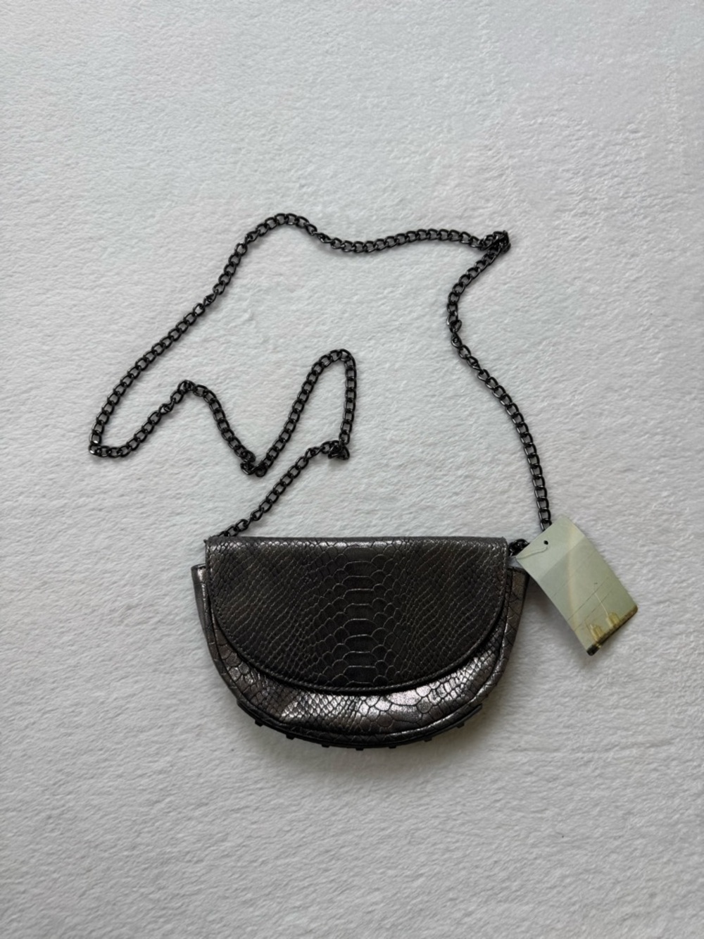 Urban Outfitters Metallic Black Snake-Embossed Crossbody Bag